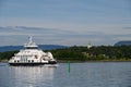 OSLO, NORWAY Ã¢â¬â JULY 11, 2022: Oslo fjord, environmentally friendly, all electric ferry boat travelling the fjord Royalty Free Stock Photo